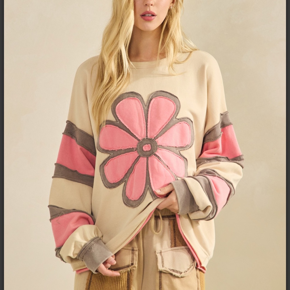 31 💕 Sage + Fig Floral Beige and Pink Sweatshirt - Picture 5 of 8